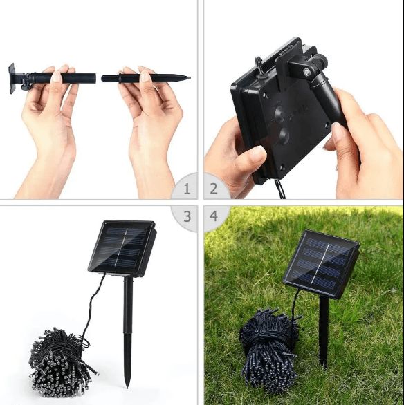 Luz Navideña de 20m Impermeable con Panel Solar - 200 focos y 8 modos