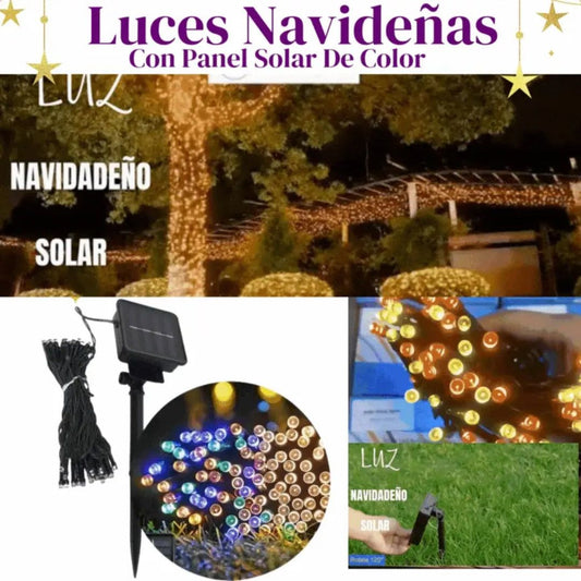 Luz Navideña de 20m Impermeable con Panel Solar - 200 focos y 8 modos