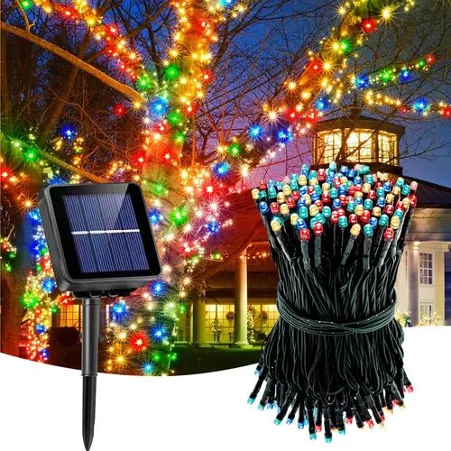 Luz Navideña de 20m Impermeable con Panel Solar - 200 focos y 8 modos